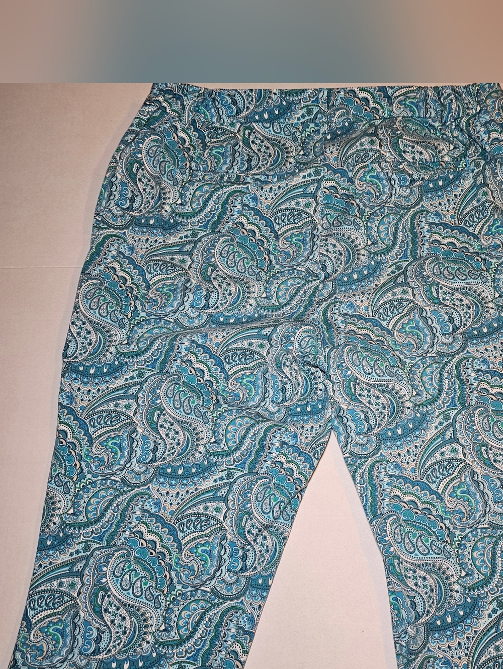Talbots Womens Casual Pants Size 14 W Blue Paisley Cotton Cropped - Picture 8 of 10